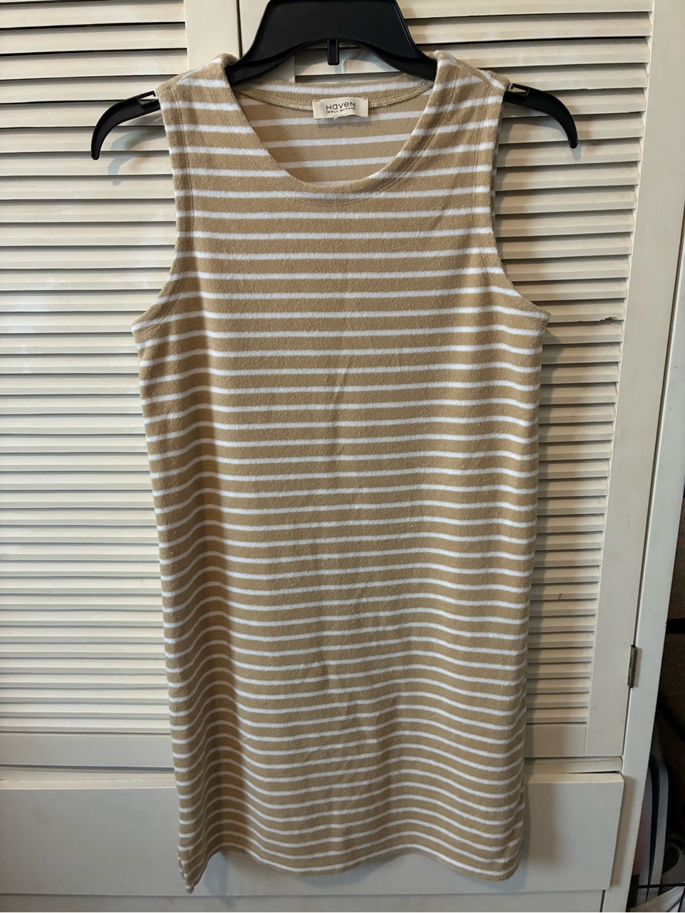 HAVEN Sleeveless Mini Dress in Cream and Tan Stripes